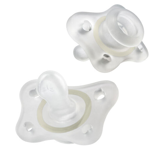 Chicco PhysioForma Glow in the Dark Mini Orthodontic Pacifier 0-6 Months, 2 Pack-Clear