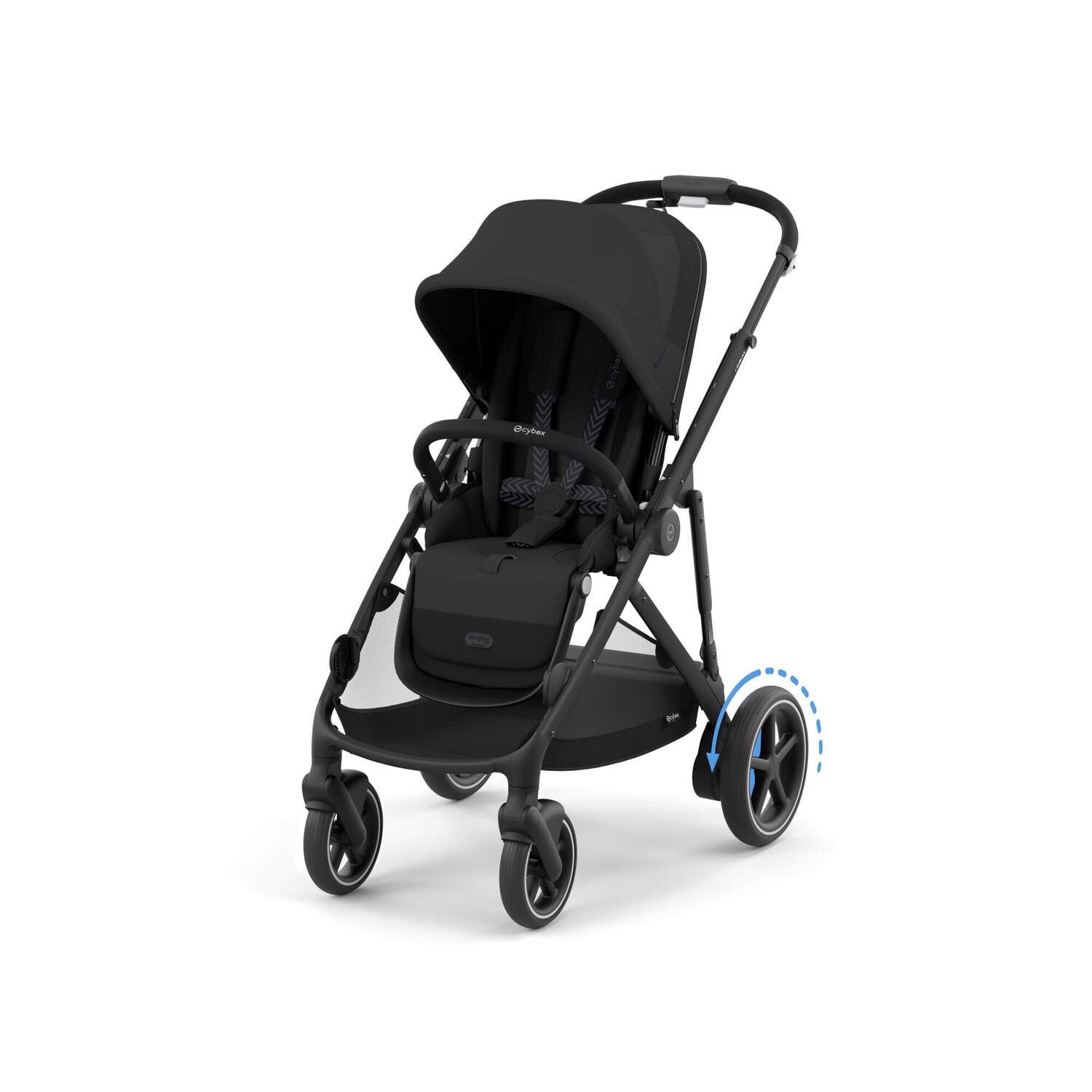 Black stroller on a moon black background