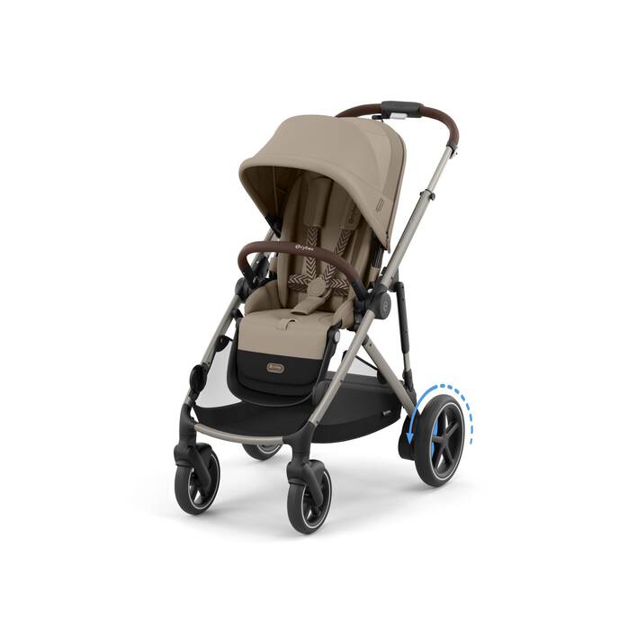 Silver stroller on a Beige background