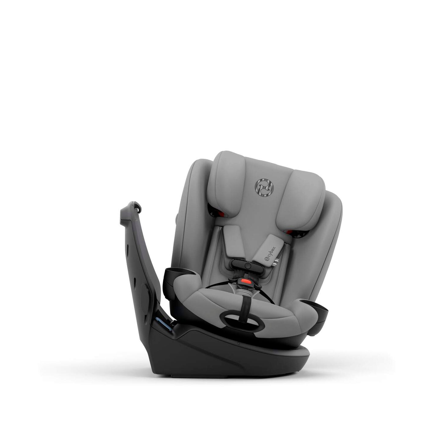 Gray car seat with black base on a white background