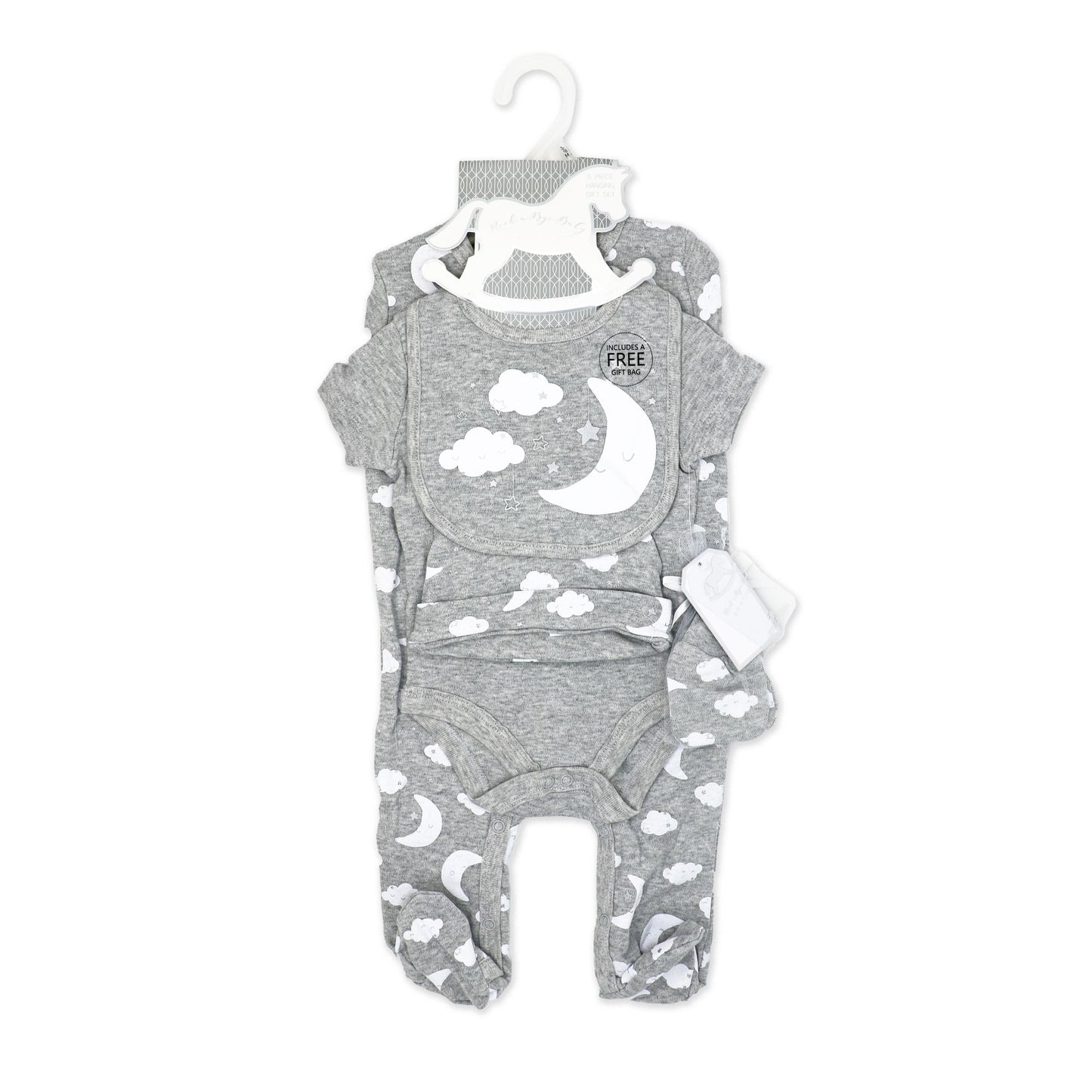 Rose Textiles Boys 5 Pieces Mesh Bag Set-Grey Moon