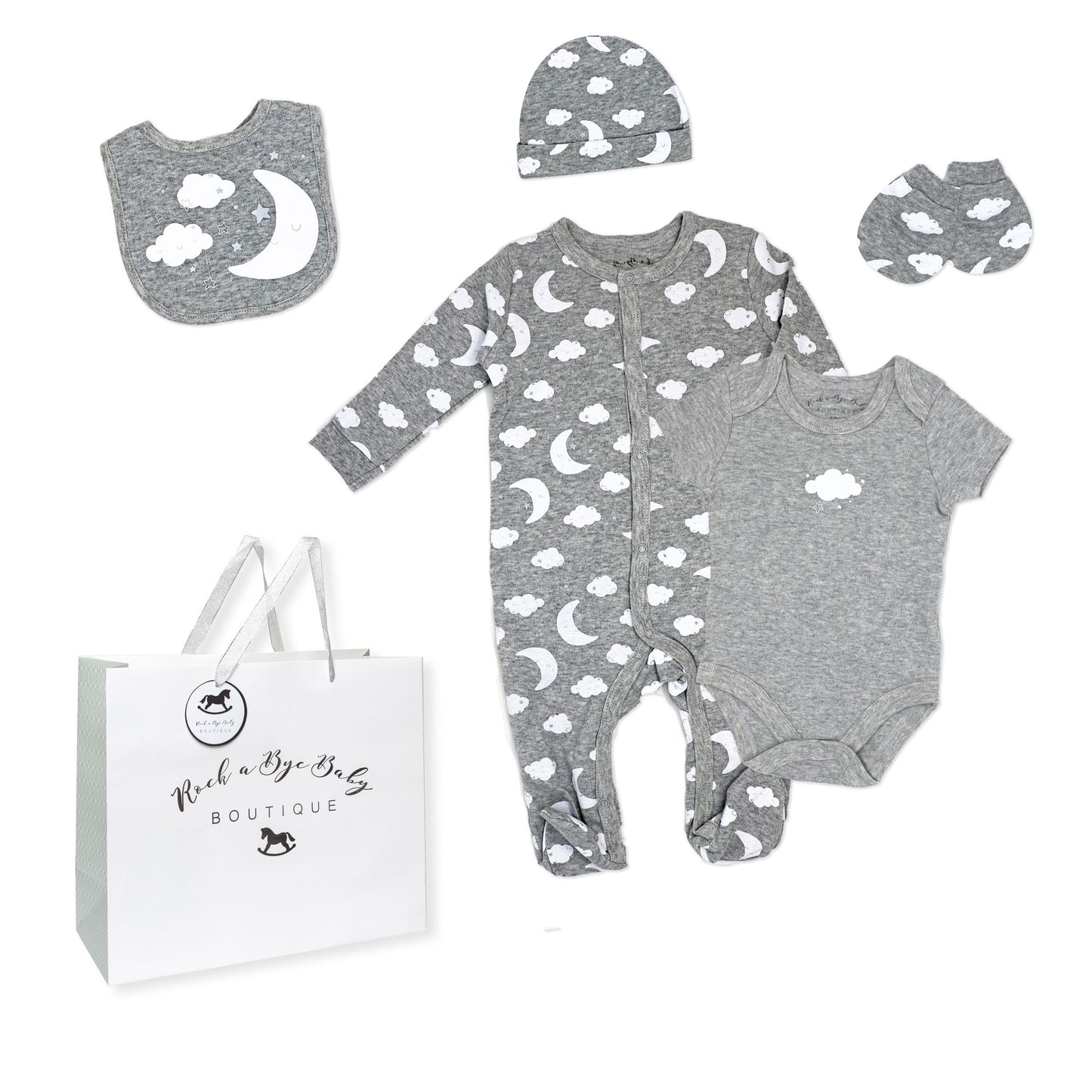 Rose Textiles Boys 5 Pieces Mesh Bag Set-Grey Moon