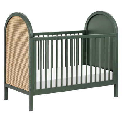 Babyletto Bondi Cane 3-in-1 Convertible Crib w/ Toddler Bed Kit in Forest Green w/ Natural Cane