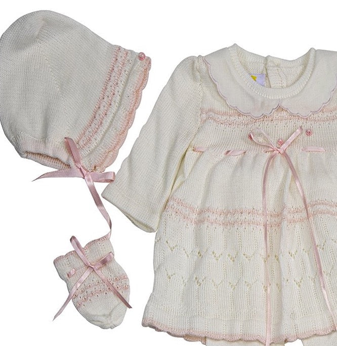 Karela Eva Knitted Set  Newborn, Ivory-Pink