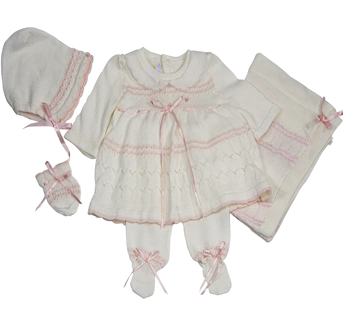 Karela Eva Knitted Set  Newborn, Ivory-Pink