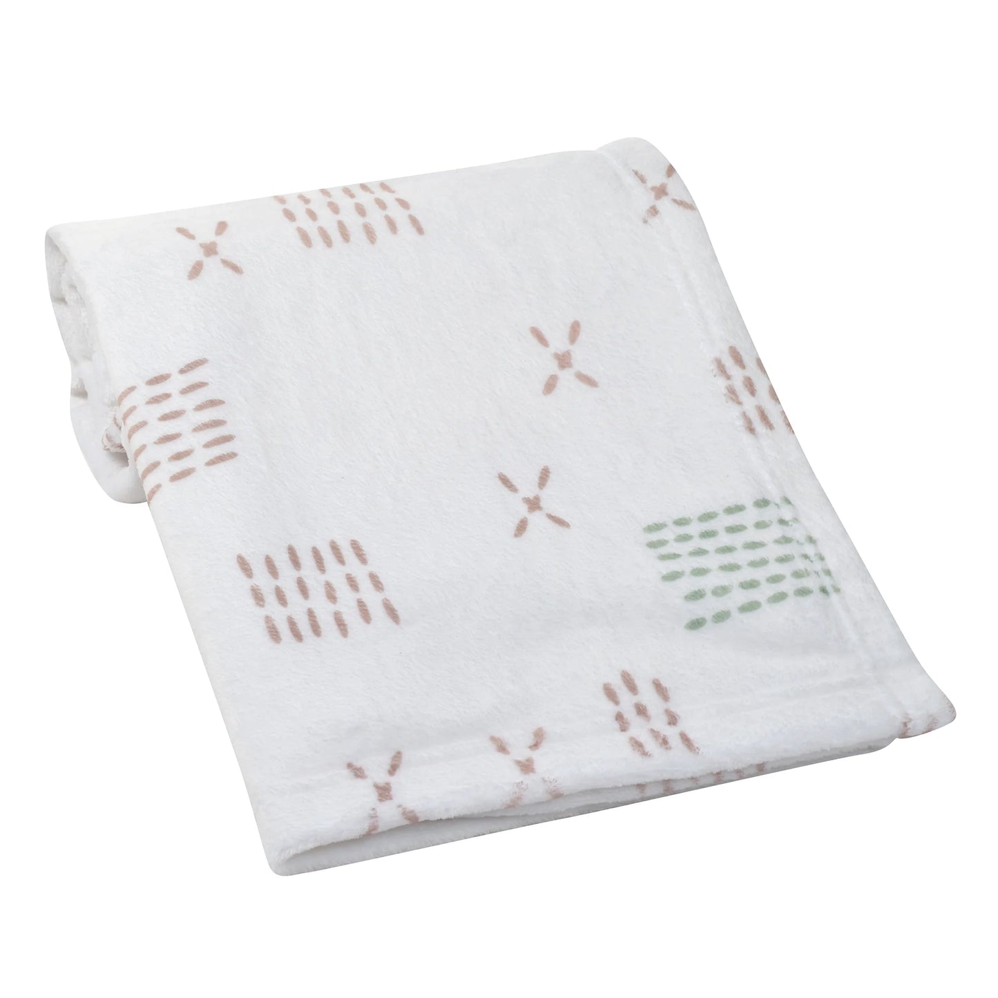 Folded white blanket with minimalistic pattern on a white background