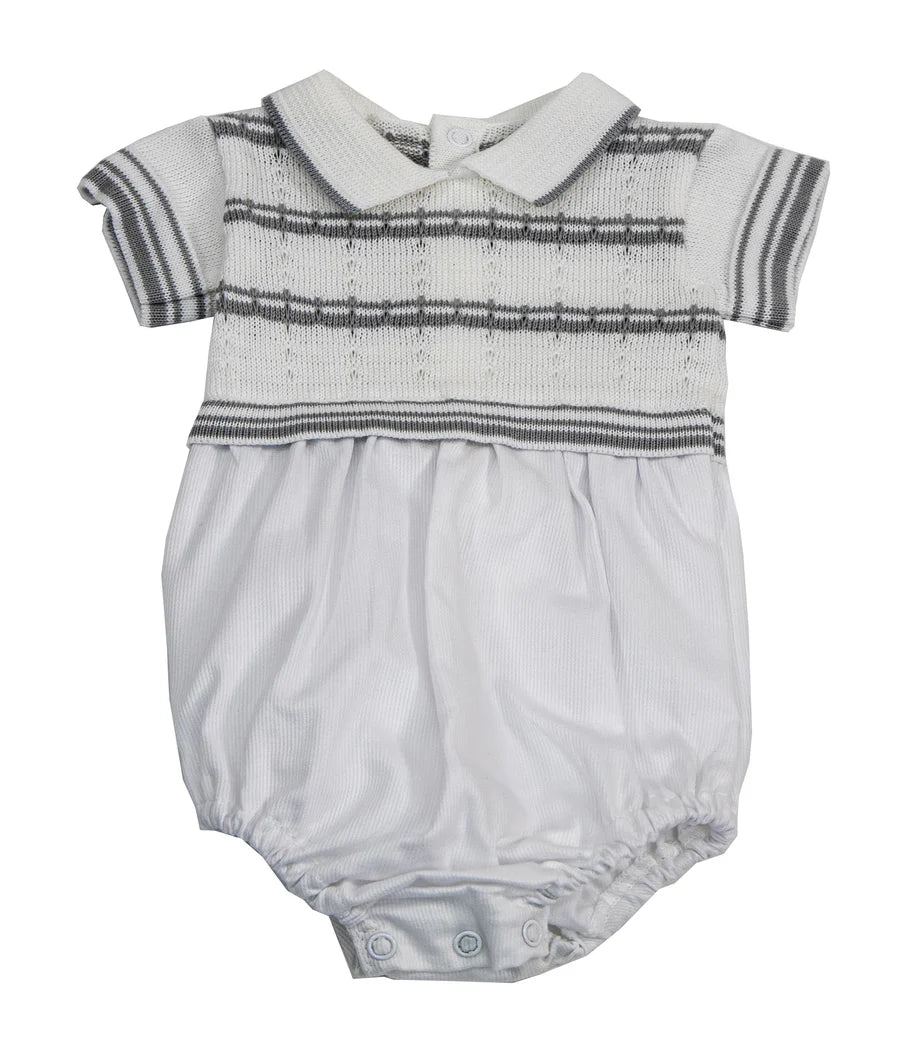 Karela Noah Romper Knit Top with Stripe and Pique Botton