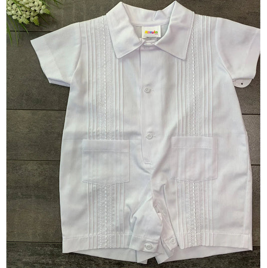 Karela White Pique Guayabera Romper