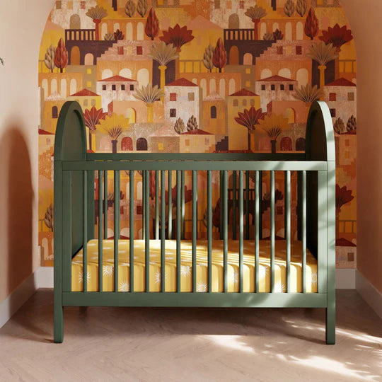 Babyletto Bondi Cane 3-in-1 Convertible Crib w/ Toddler Bed Kit in Forest Green w/ Natural Cane