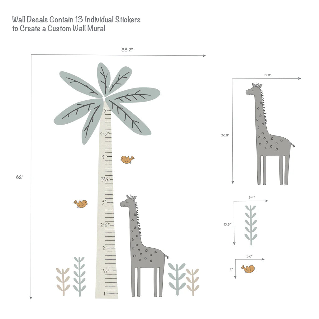 Lambs & Ivy Jungle Adventure Tree with Giraffe Wall Decal Kids Growth Chart