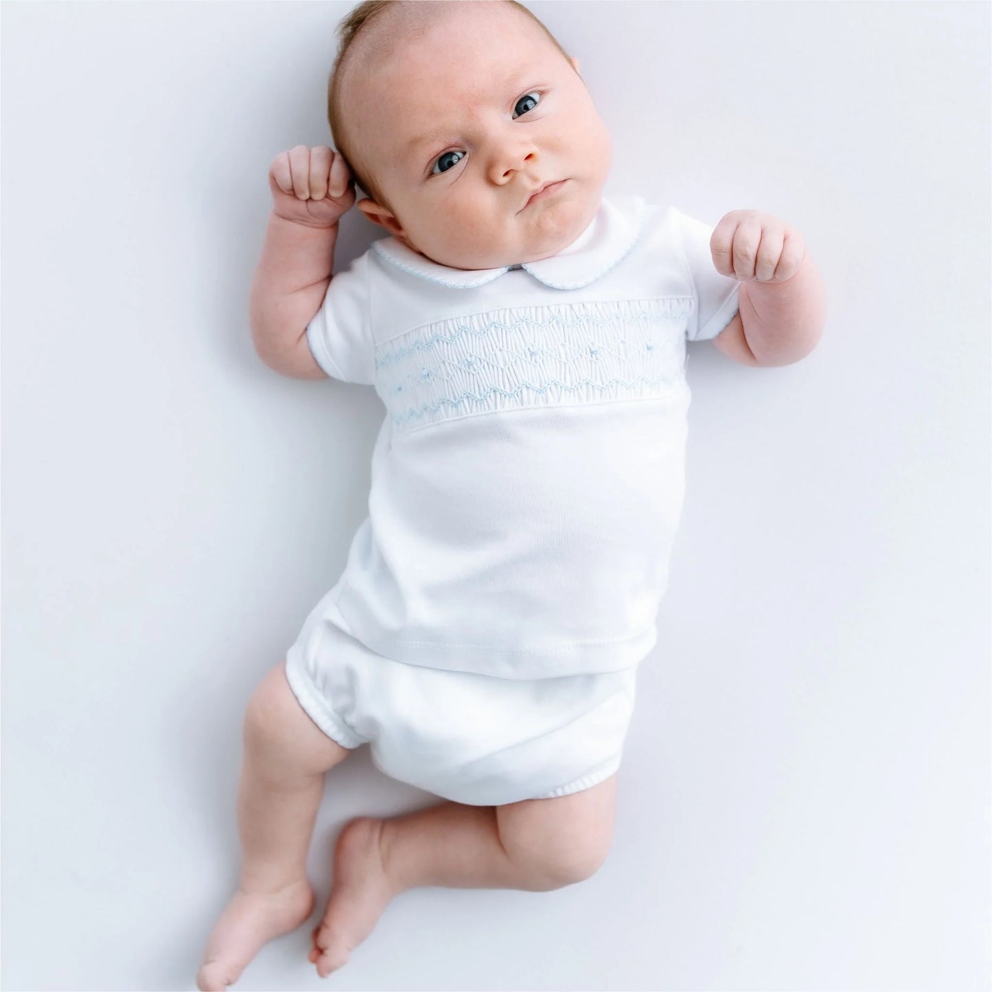 Magnolia Landon's Classics Smocked Short Sleeve Diaper Cover Set - Light Blue