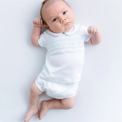 Magnolia Landon's Classics Smocked Short Sleeve Diaper Cover Set - Light Blue