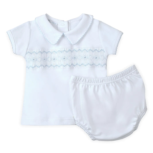 Magnolia Landon's Classics Smocked Short Sleeve Diaper Cover Set - Light Blue