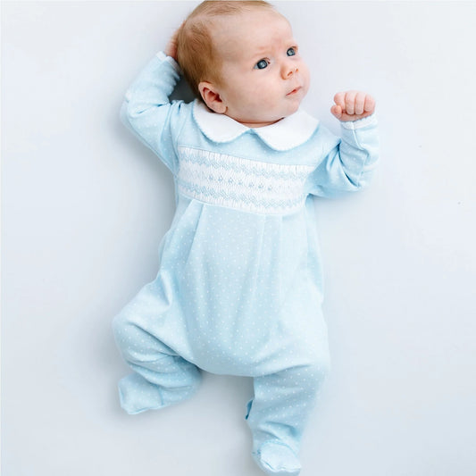 Magnolia Luca's Classics Smocked Footie - Light Blue