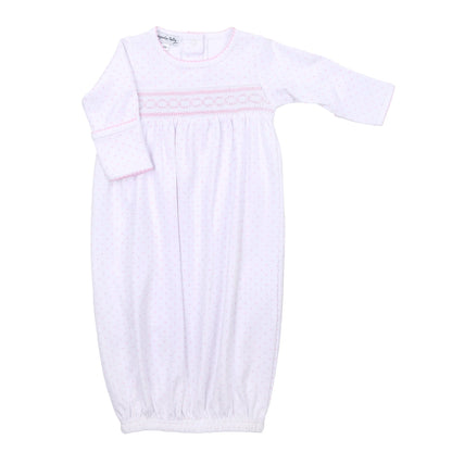 Magnolia Mini Dots Pink Smocked Gathered Gown