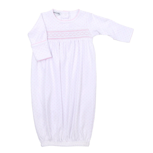 Magnolia Mini Dots Pink Smocked Gathered Gown