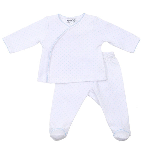 Magnolia Mini Dots Kimono Footed Pant Set - Light Blue