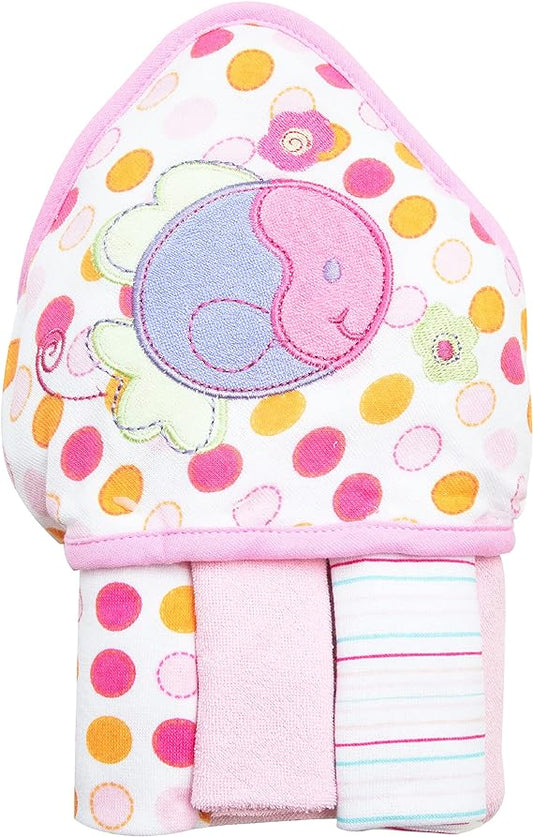 Spasilk Hooded Towel & Washcloths, 4PC Essentials Set - Pink Fish