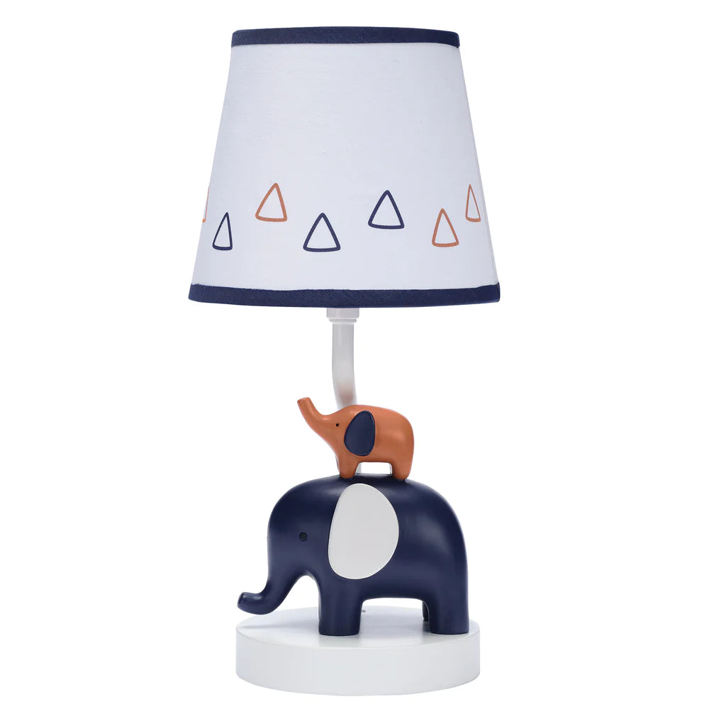 Playful Elephant Blue/White Nursery Lamp with Shade and Light Bulb