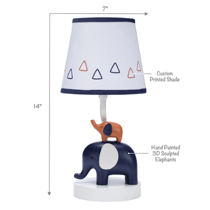 Playful Elephant Blue/White Nursery Lamp with Shade and Light Bulb