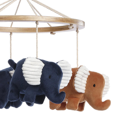 Playful Elephant Blue/White Musical Baby Crib Mobile Soother Toy