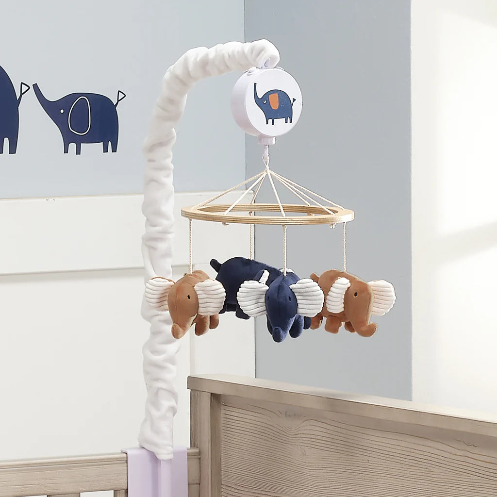 Playful Elephant Blue/White Musical Baby Crib Mobile Soother Toy