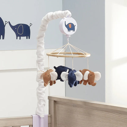 Playful Elephant Blue/White Musical Baby Crib Mobile Soother Toy