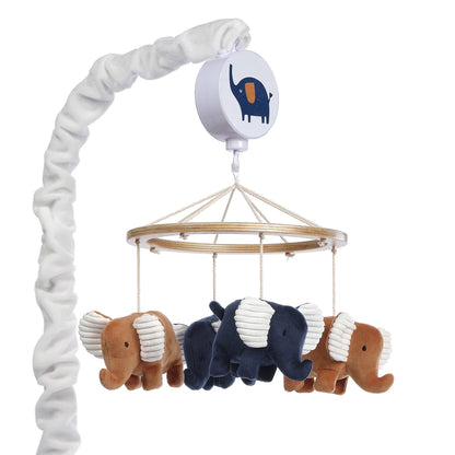 Playful Elephant Blue/White Musical Baby Crib Mobile Soother Toy