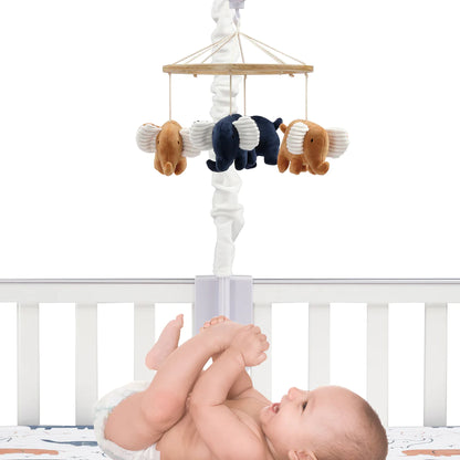 Playful Elephant Blue/White Musical Baby Crib Mobile Soother Toy