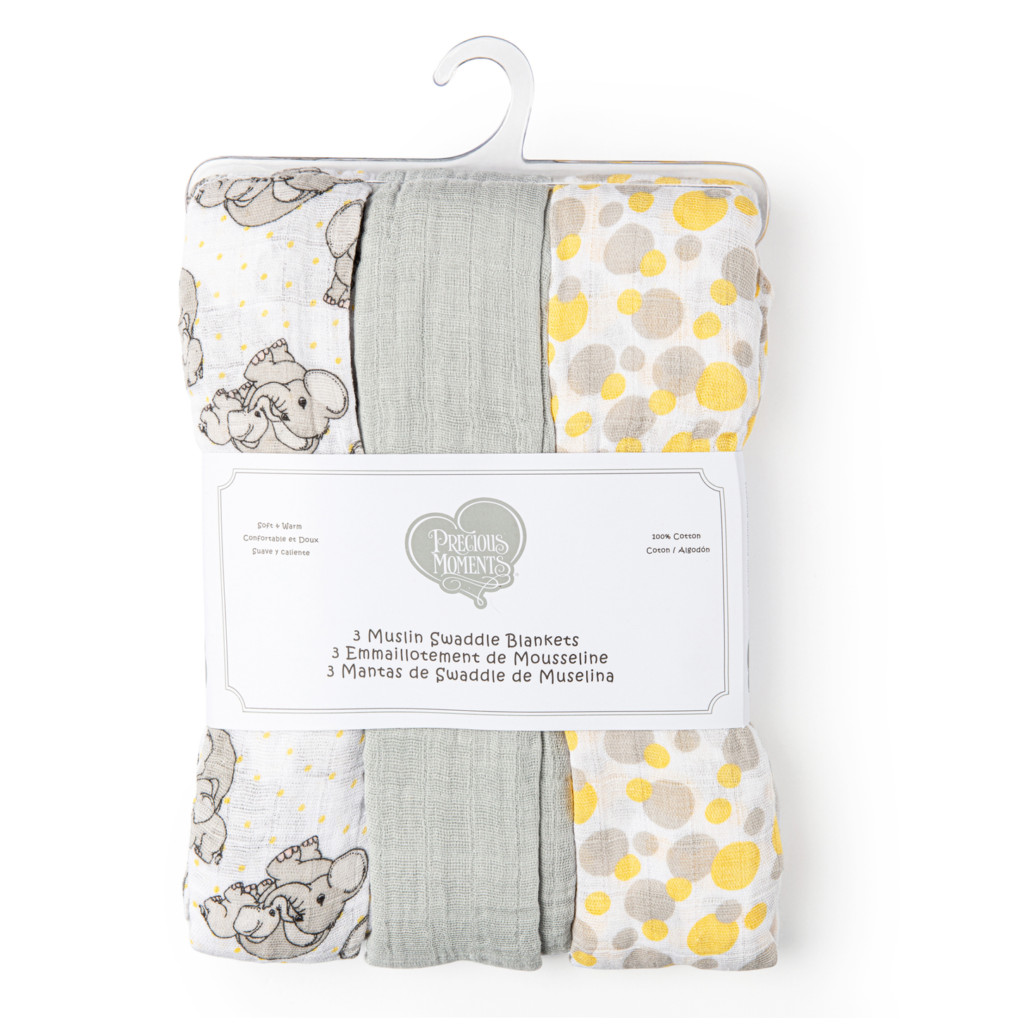 Precious Moments Love You Tons Muslin Blanket 3-Pack - Yellow Elephant