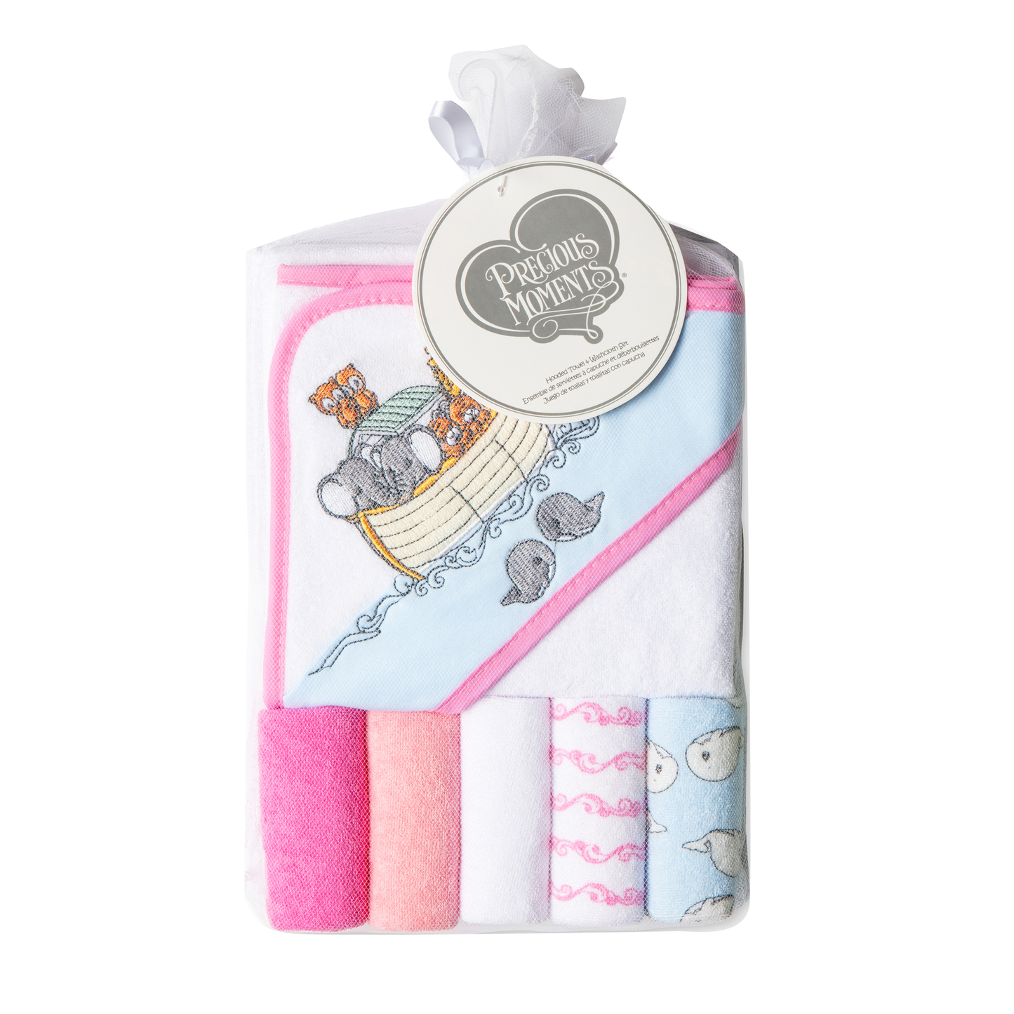 Precious Moments Noah's Ark Hooded Towel and Washcloth Set - Pink