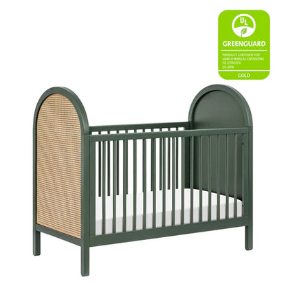 Babyletto Bondi Cane 3-in-1 Convertible Crib w/ Toddler Bed Kit in Forest Green w/ Natural Cane