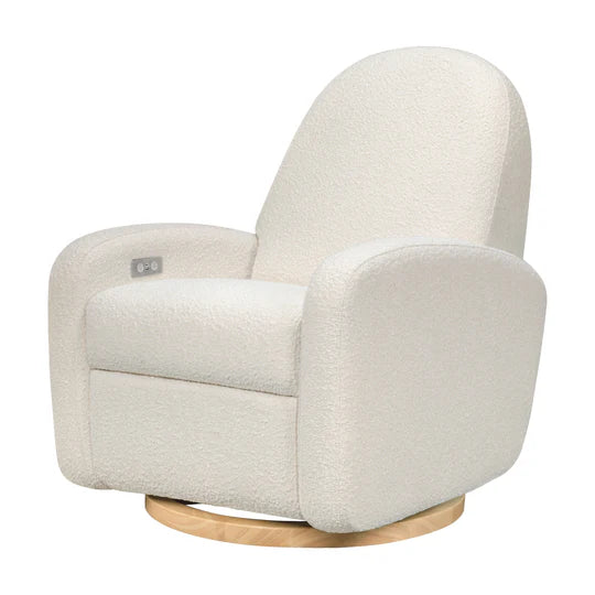 Babyletto Nami Glider Recliner w/ Electronic Control and USB in Ivory Boucle w/Light Wood Base