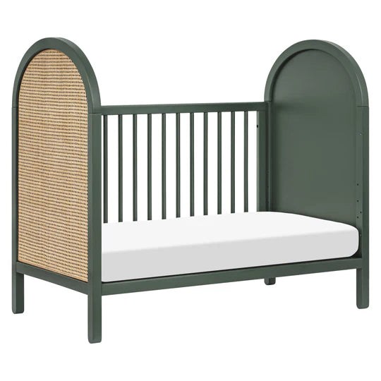 Babyletto Bondi Cane 3-in-1 Convertible Crib w/ Toddler Bed Kit in Forest Green w/ Natural Cane