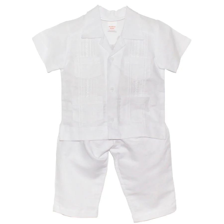 Karela Two pieces White linen Guayabera set