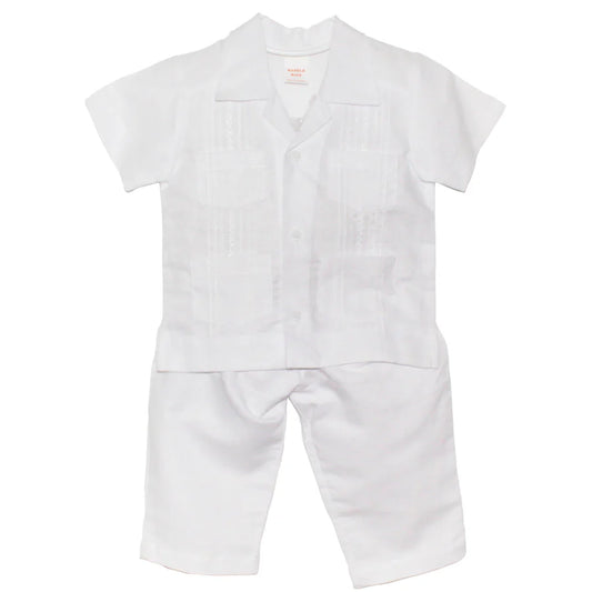 Karela Two pieces White linen Guayabera set