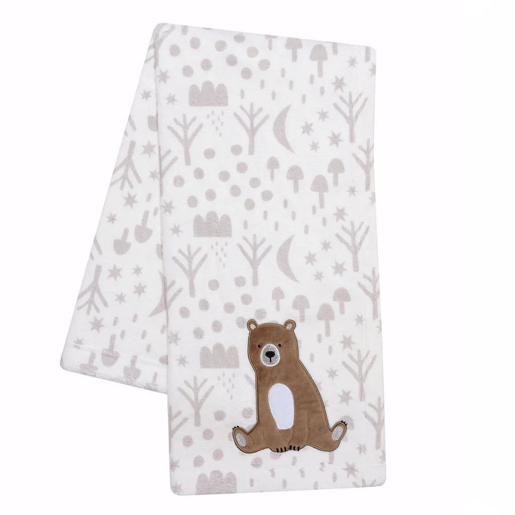 Bedtime Original Sleepytime Bear White/Brown Soft Fleece Baby Blanket