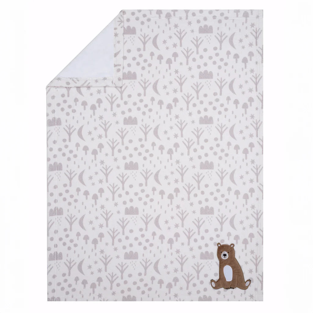 Bedtime Original Sleepytime Bear White/Brown Soft Fleece Baby Blanket