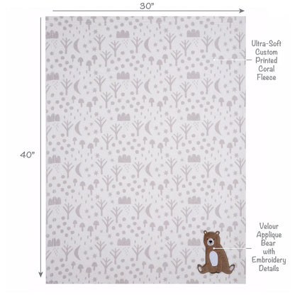 Bedtime Original Sleepytime Bear White/Brown Soft Fleece Baby Blanket