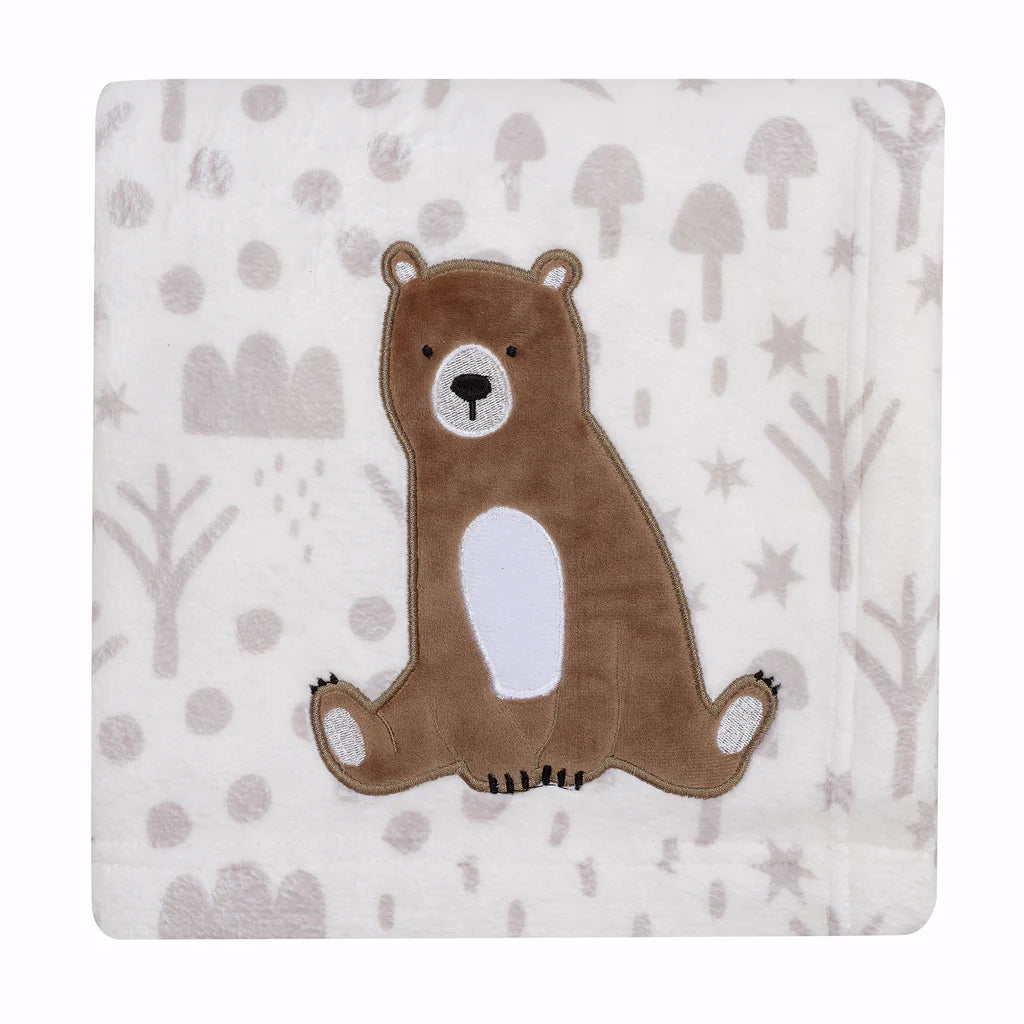 Bedtime Original Sleepytime Bear White/Brown Soft Fleece Baby Blanket