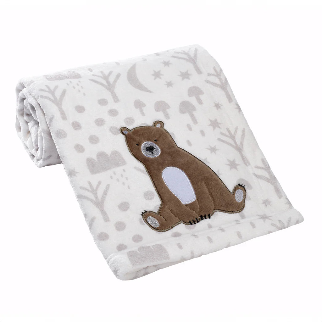 Bedtime Original Sleepytime Bear White/Brown Soft Fleece Baby Blanket