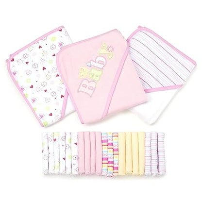 Spasilk Bath Hooded Towels & Washcloths, 23 Pieces Gift Set - Pink