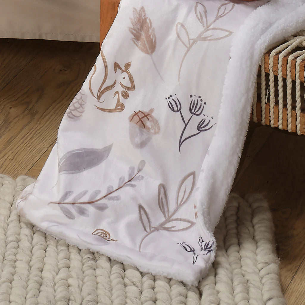 Lambs & Ivy Treetop Fox Woodland/Forest Minky/Faux Shearling Fleece Baby Blanket