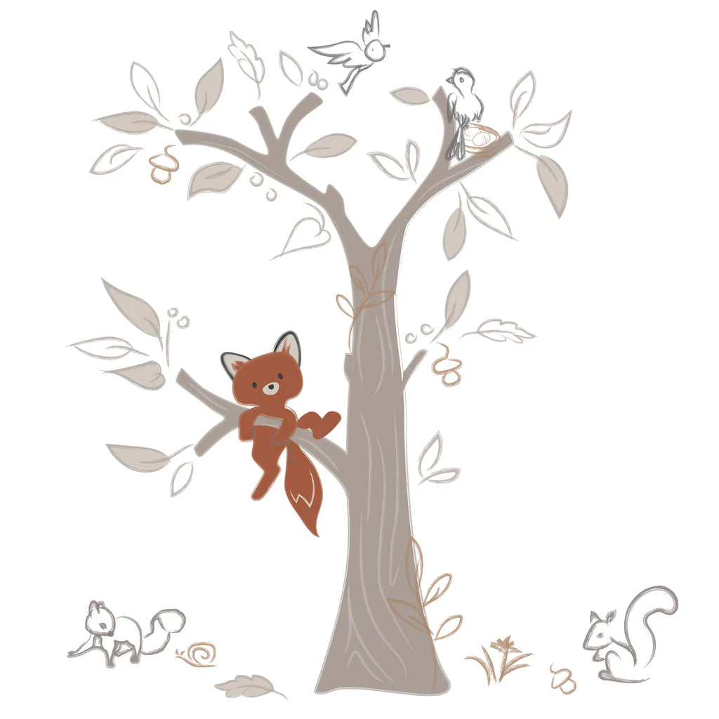 Treetop Fox Tree with Woodland Animals Wall Decals-Stickers