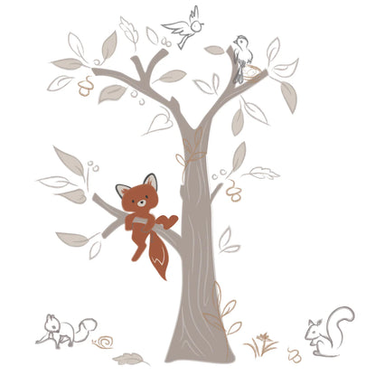 Treetop Fox Tree with Woodland Animals Wall Decals-Stickers