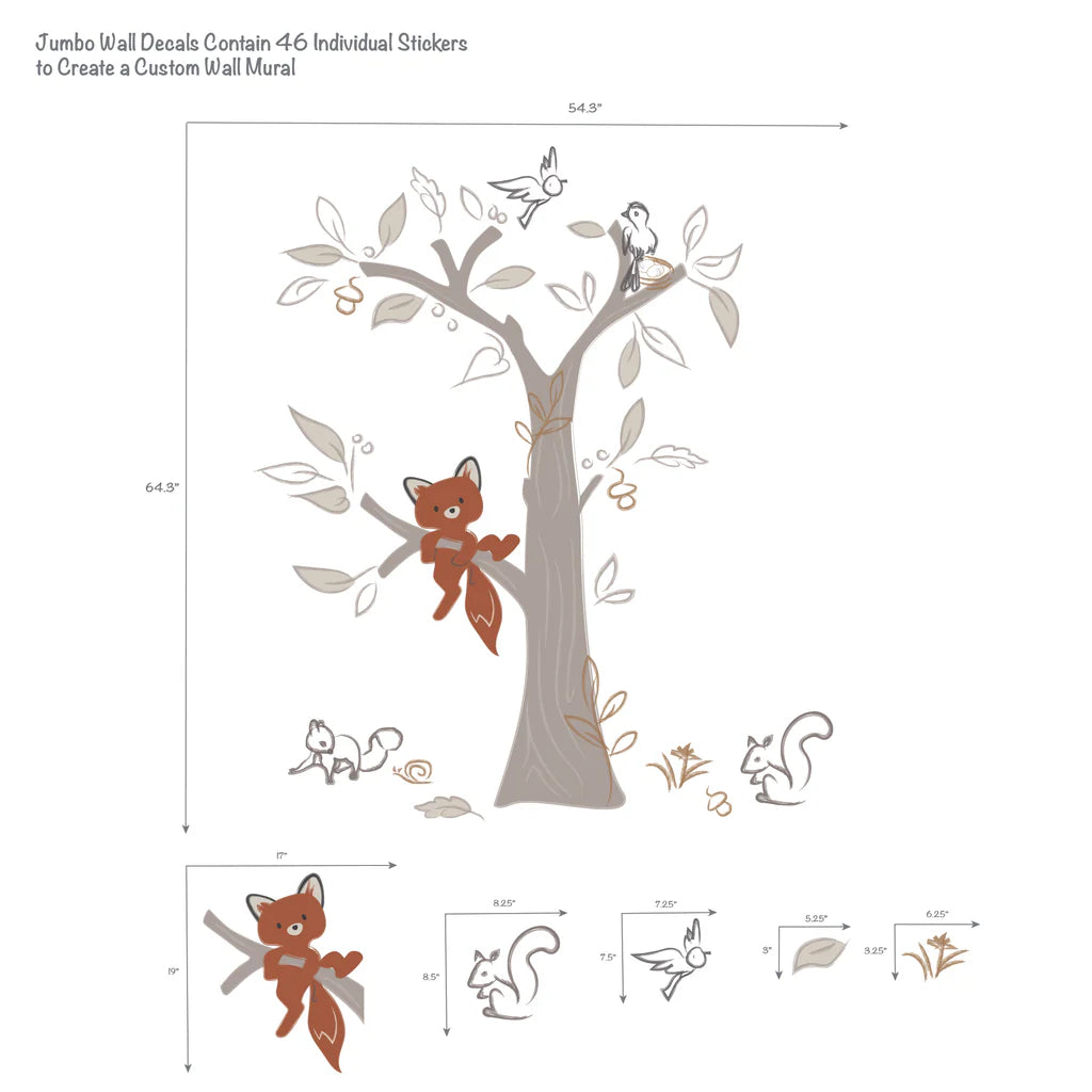 Treetop Fox Tree with Woodland Animals Wall Decals-Stickers