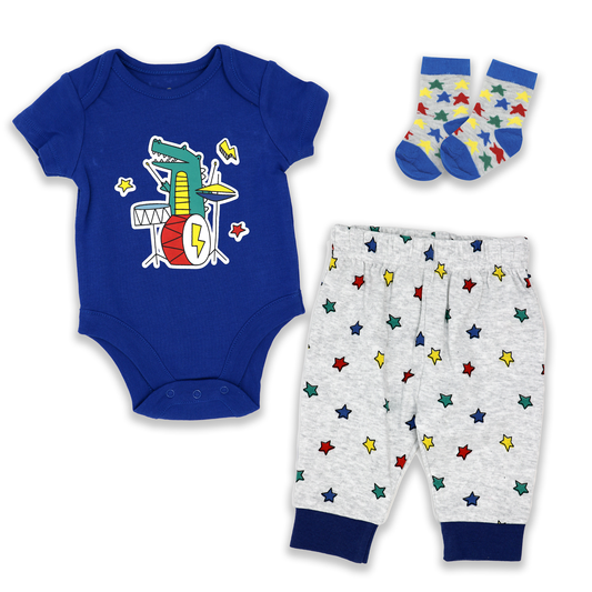 Rose Textiles Boy 3-Pieces Jogger Set, Crocodile Band